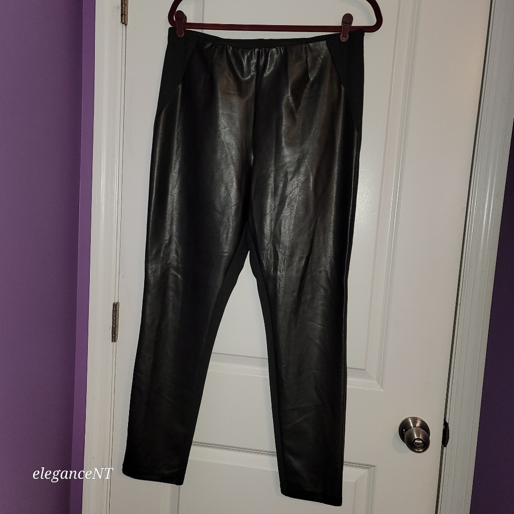Ellen Tracy Black Faux Leather Leggings Sz: L - Picture 7 of 9